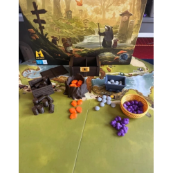 Everdell ensemble de decors bols jetons plus jetons ressources, porte carte événements panneaux open